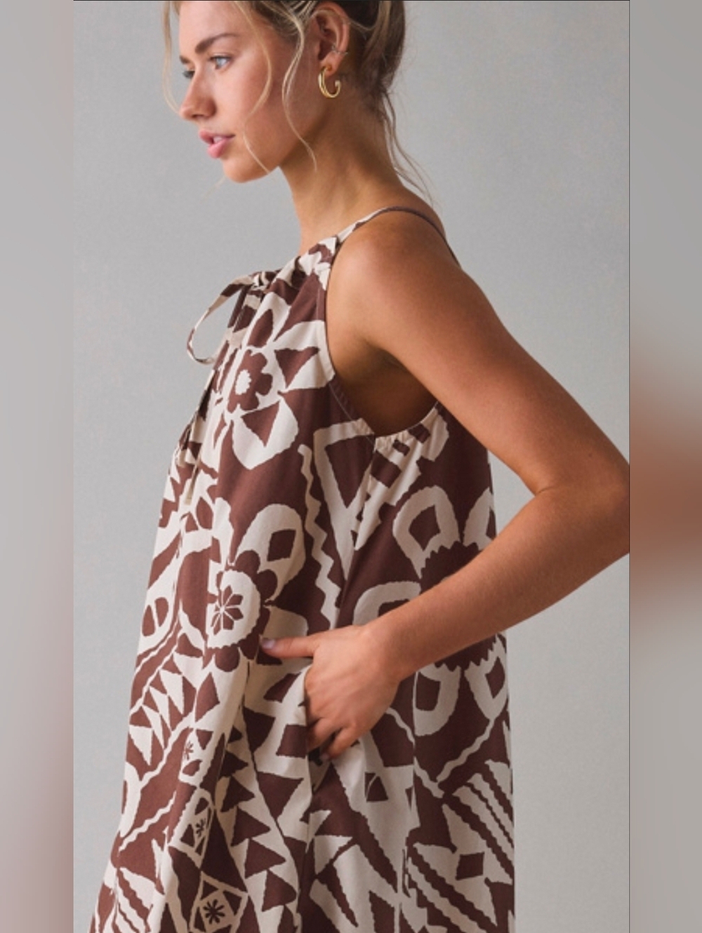 Urban Outfitters Brown Floral Geo Trapeze Mini Dress - Picture 4 of 6
